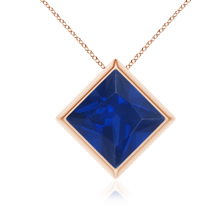 9mm AAA Bezel-Set Square Blue Sapphire Solitaire Pendant in Rose Gold 