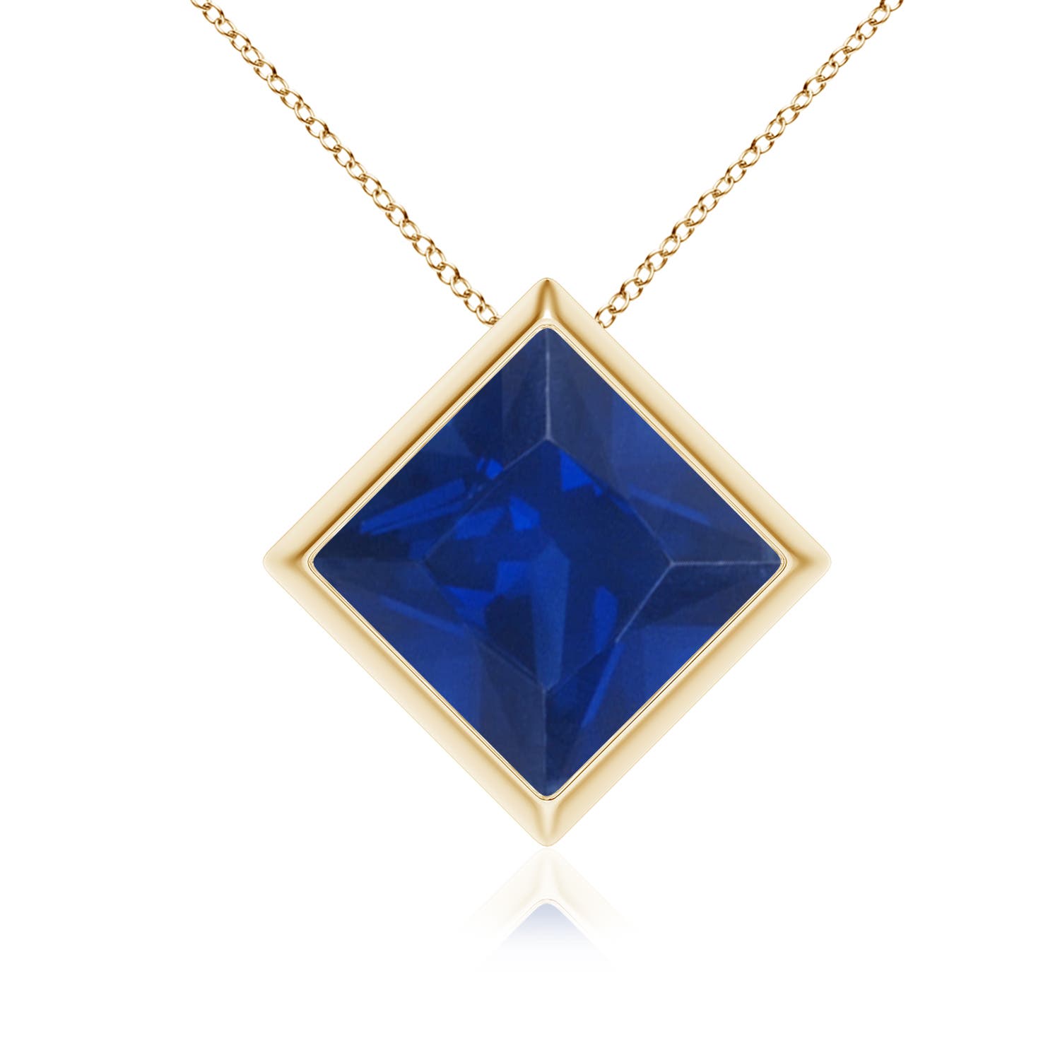 Angara 3.75 CTW Bezel-Set Square Blue Sapphire Solitaire Pendant in 14K Yellow Gold