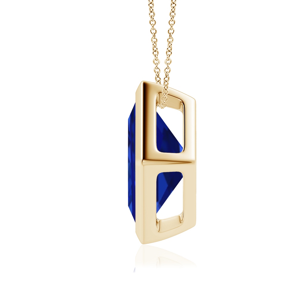 9mm Lab-Grown Bezel-Set Square Blue Sapphire Solitaire Pendant in Yellow Gold - side 199