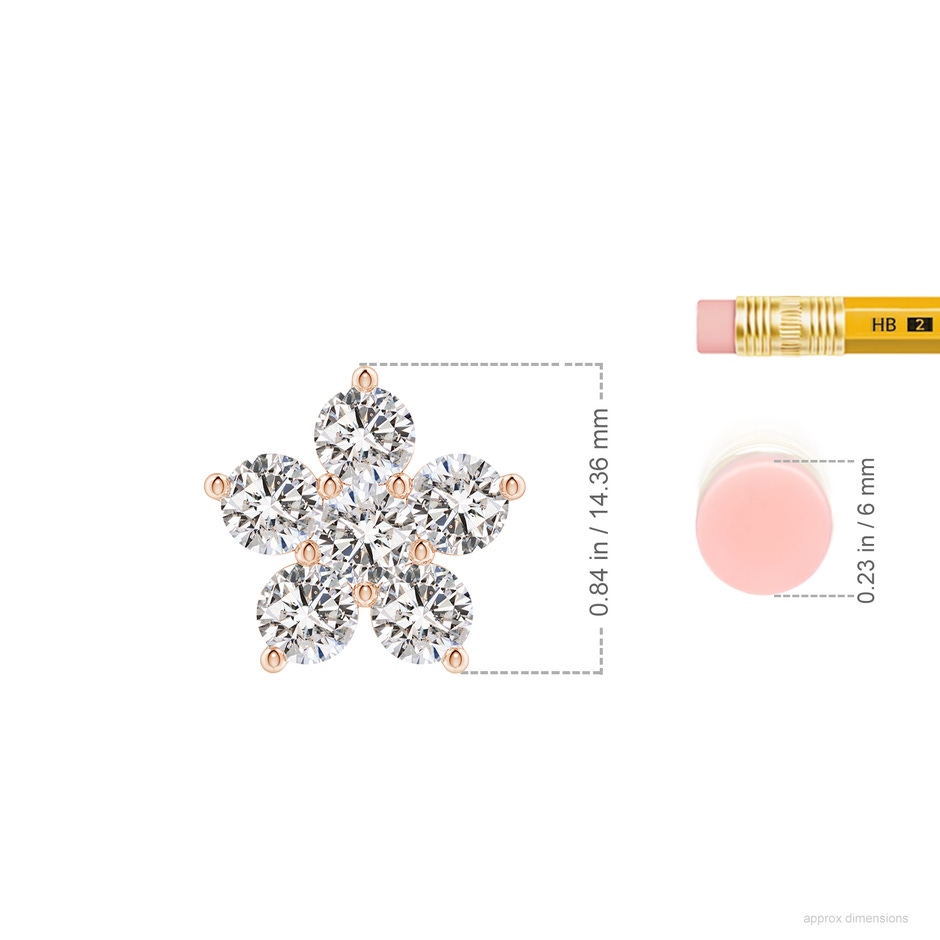 4.5mm IJI1I2 Round Diamond Floral Cluster Pendant in Rose Gold ruler
