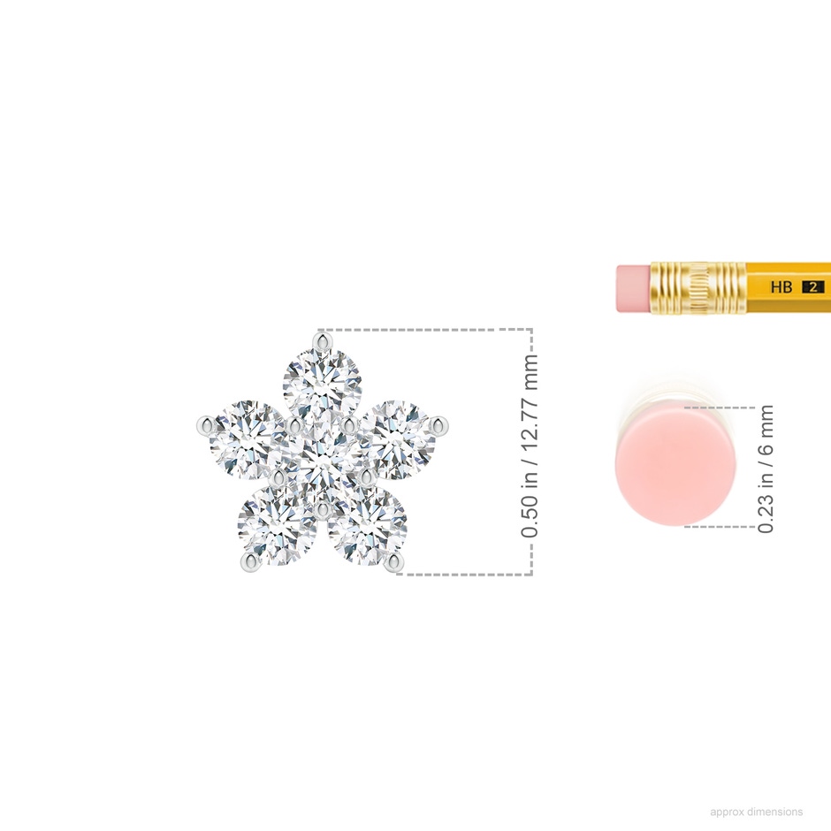 4mm GVS2 Round Diamond Floral Clustre Pendant in White Gold ruler