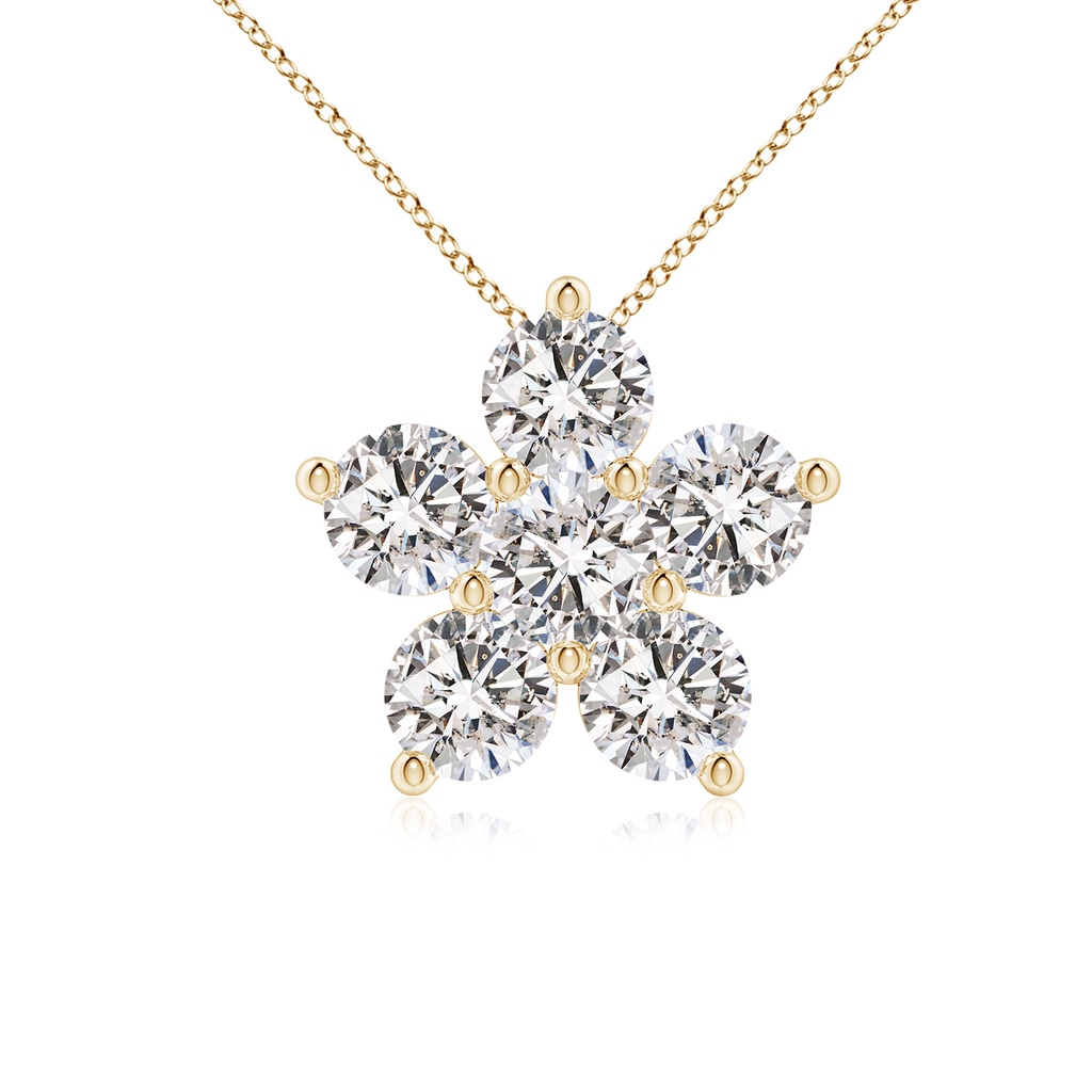 4mm IJI1I2 Round Diamond Floral Clustre Pendant in Yellow Gold