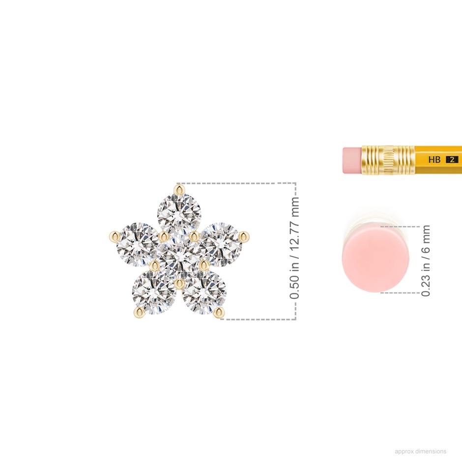 4mm IJI1I2 Round Diamond Floral Clustre Pendant in Yellow Gold ruler