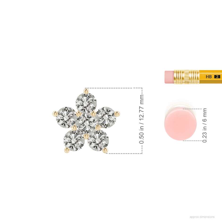 4mm KI3 Round Diamond Floral Clustre Pendant in Yellow Gold ruler