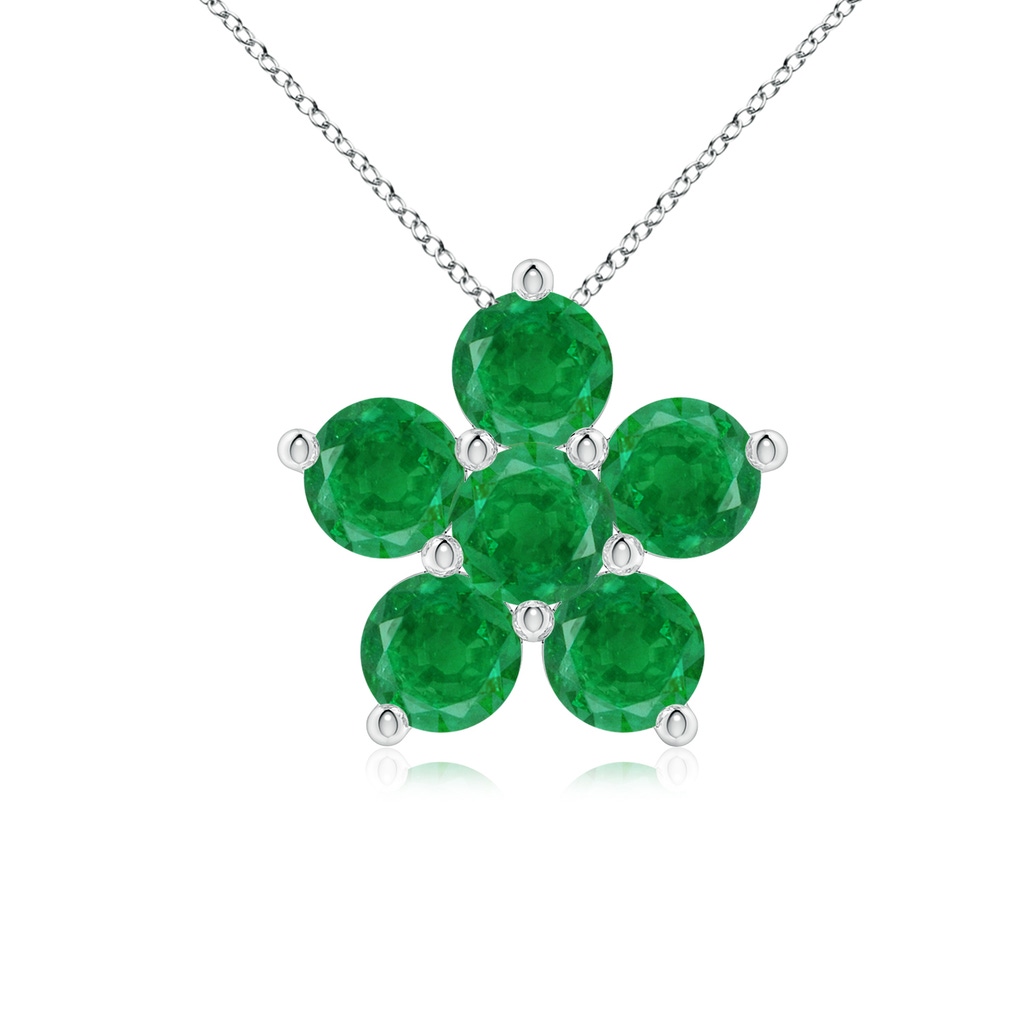 4mm AA Round Emerald Floral Cluster Pendant in White Gold