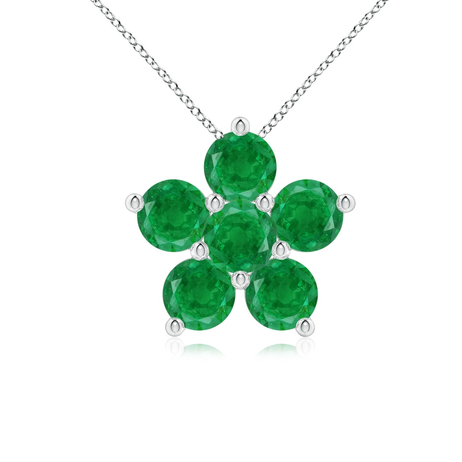 4mm AA Round Emerald Floral Clustre Pendant in White Gold 