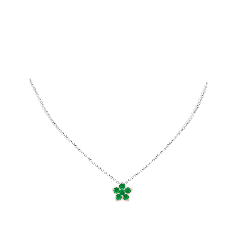 4mm AA Round Emerald Floral Clustre Pendant in White Gold pen