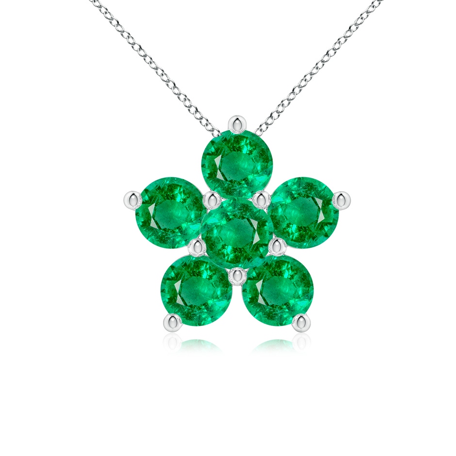 4mm AAA Round Emerald Floral Cluster Pendant in White Gold 