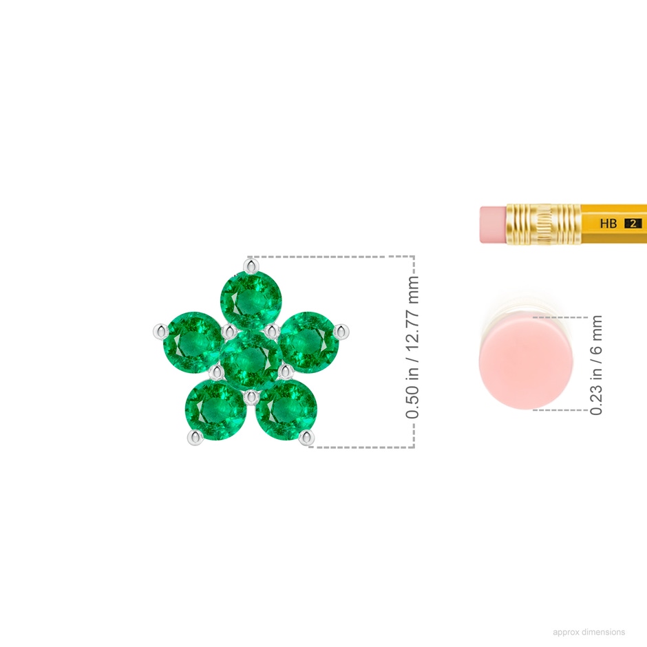 4mm AAA Round Emerald Floral Cluster Pendant in White Gold ruler