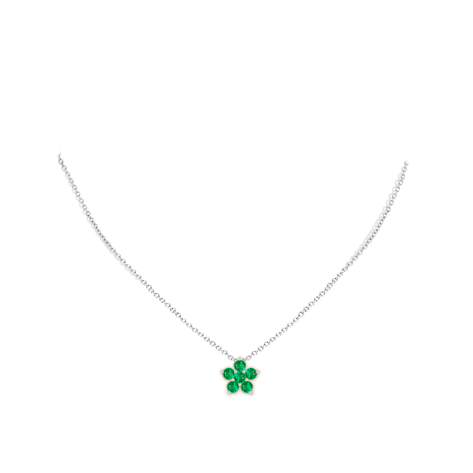 4mm AAA Round Emerald Floral Cluster Pendant in White Gold pen