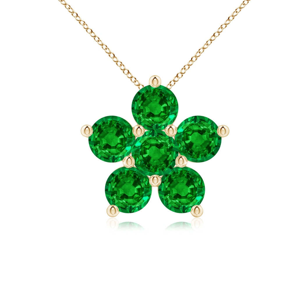 4mm AAAA Round Emerald Floral Cluster Pendant in Yellow Gold