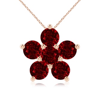 5mm AAAA Round Ruby Floral Clustre Pendant in 18K Rose Gold