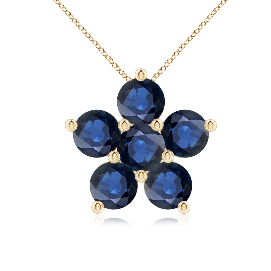4.5mm AA Round Blue Sapphire Floral Cluster Pendant in Yellow Gold 
