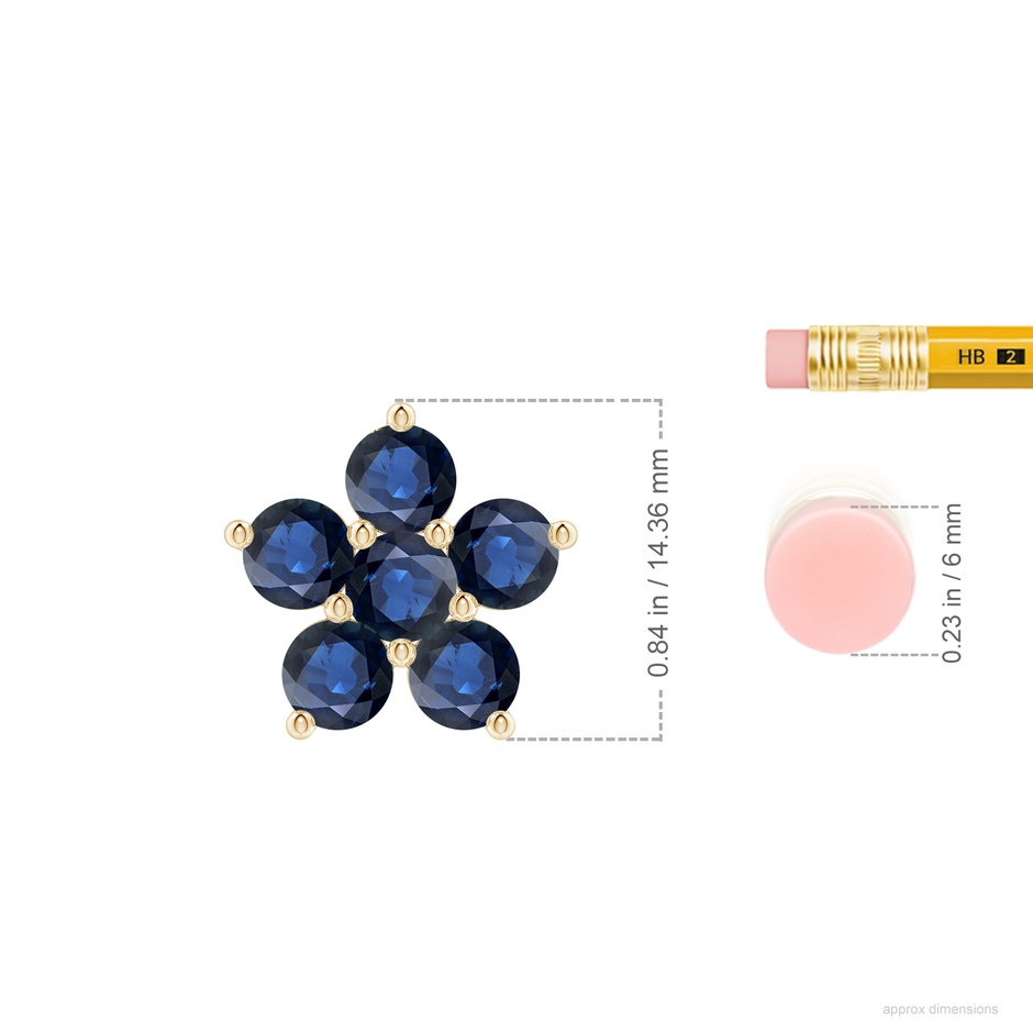 4.5mm AA Round Blue Sapphire Floral Cluster Pendant in Yellow Gold ruler