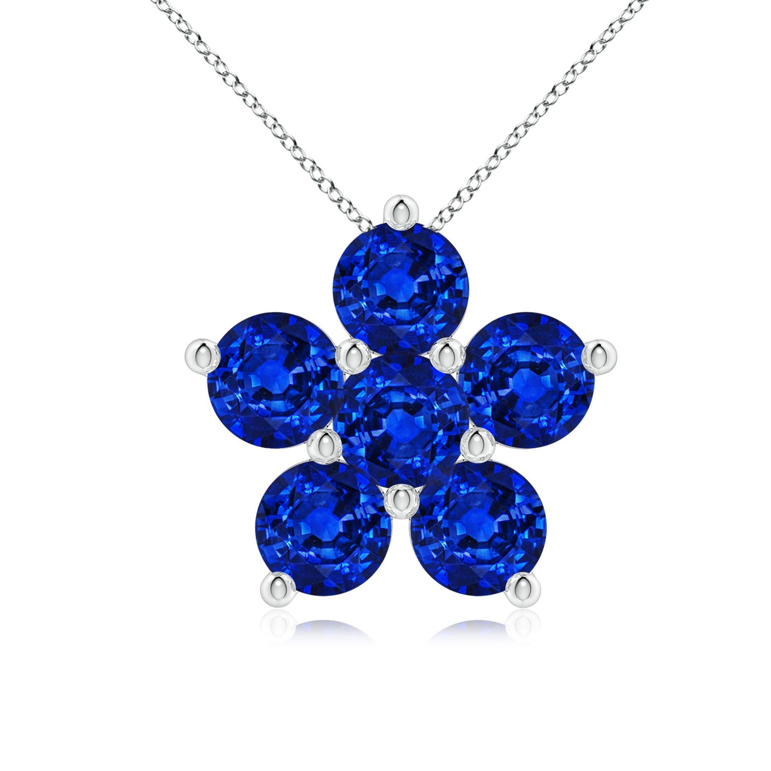 4.5mm AAAA Round Blue Sapphire Floral Cluster Pendant in P950 Platinum