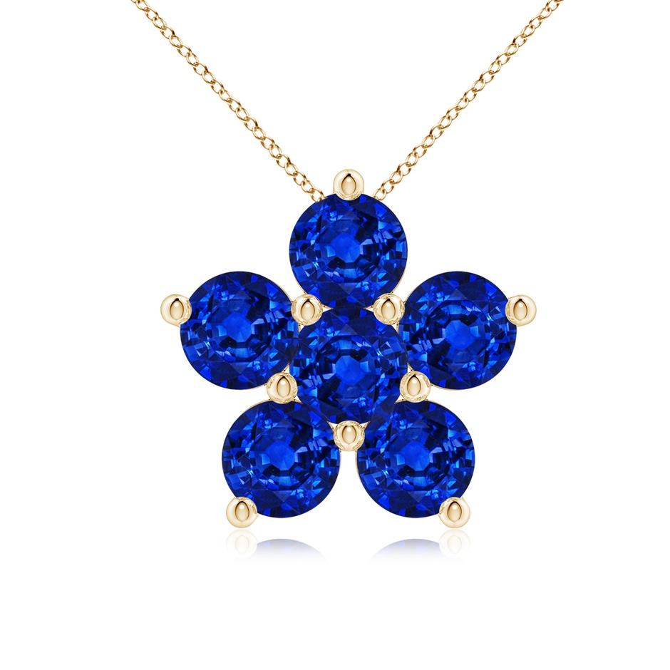 4.5mm Lab-Grown Round Blue Sapphire Floral Clustre Pendant in Yellow Gold 