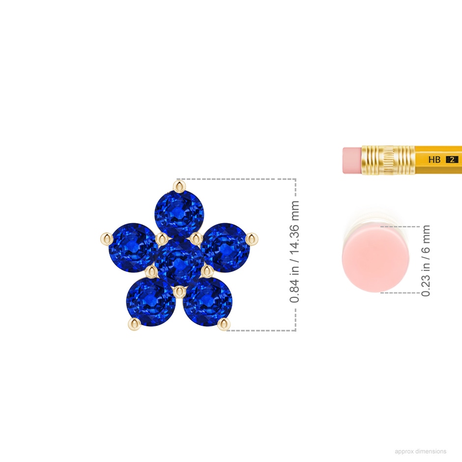 4.5mm Lab-Grown Round Blue Sapphire Floral Clustre Pendant in Yellow Gold ruler