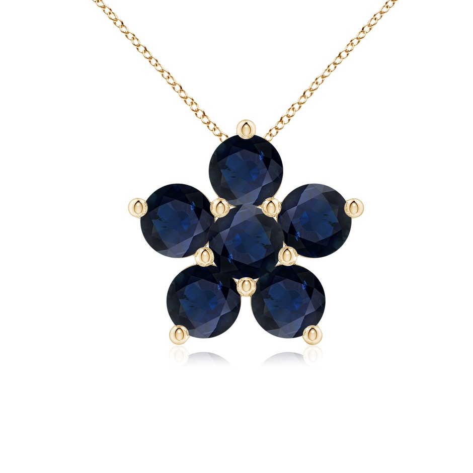 4mm A Round Blue Sapphire Floral Cluster Pendant in Yellow Gold 