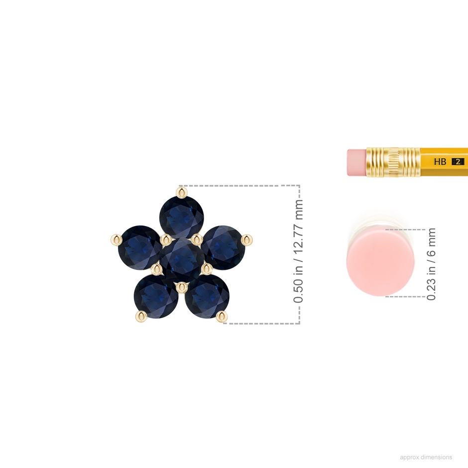 4mm A Round Blue Sapphire Floral Cluster Pendant in Yellow Gold ruler
