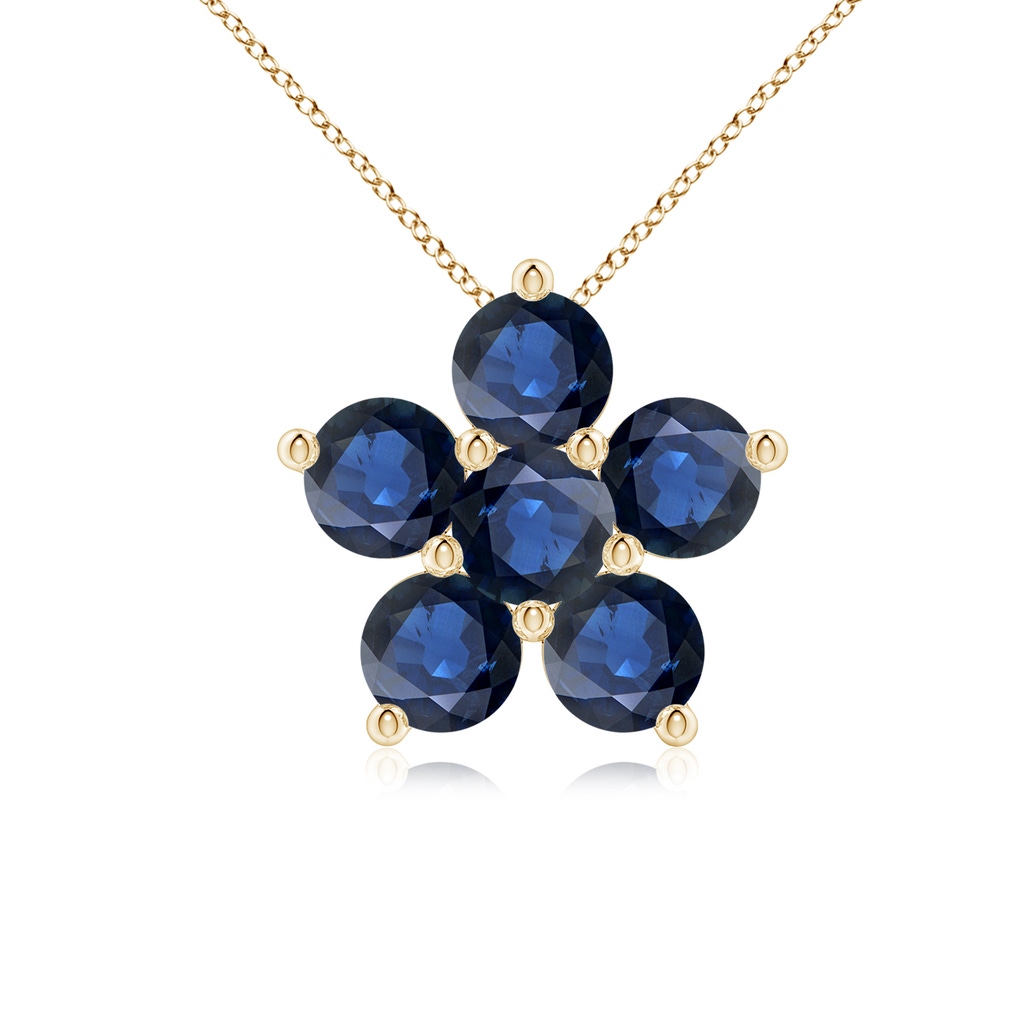 4mm AA Round Blue Sapphire Floral Clustre Pendant in Yellow Gold
