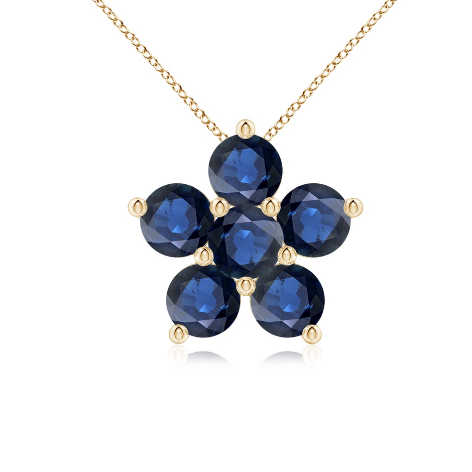 4mm AA Round Blue Sapphire Floral Clustre Pendant in Yellow Gold 