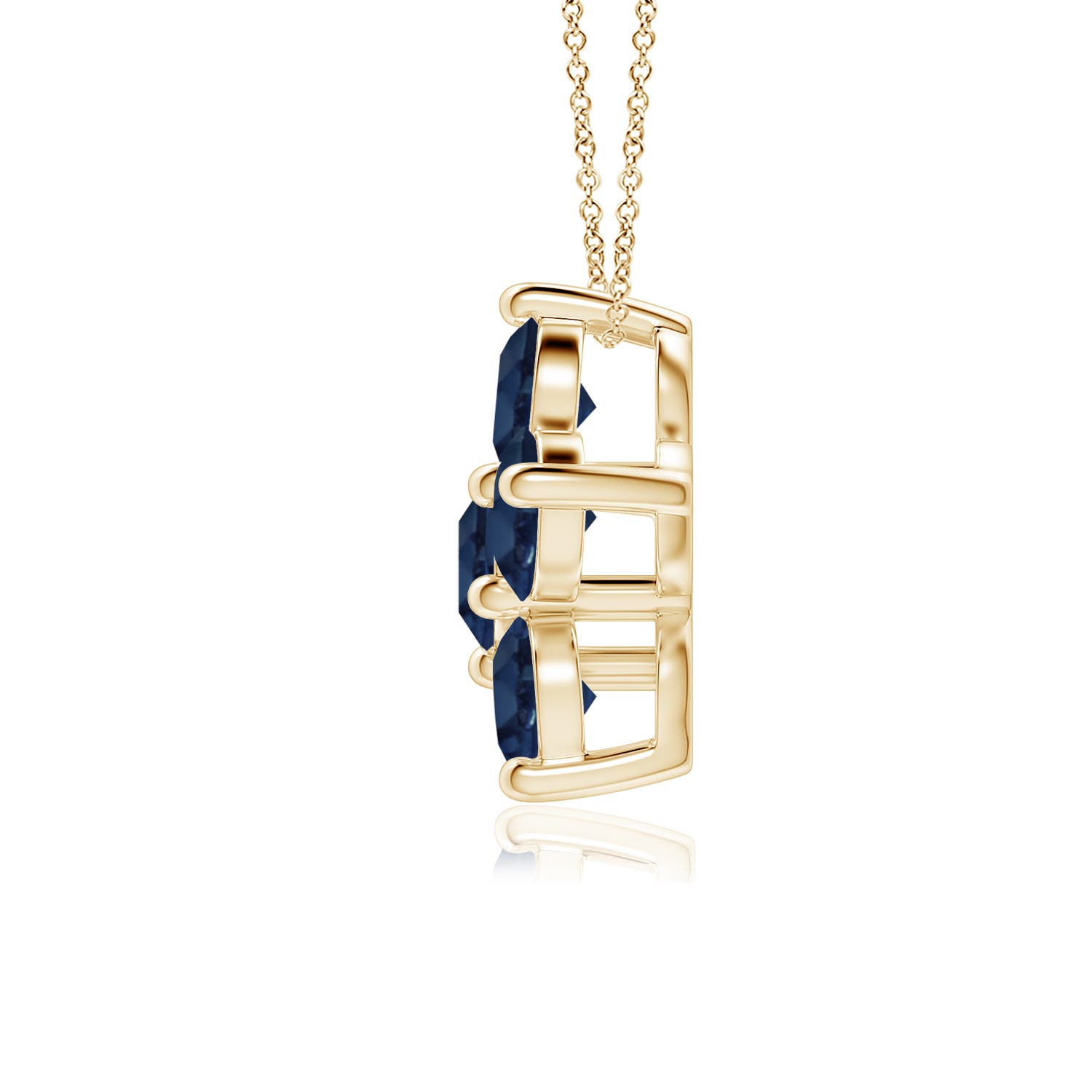 4mm AA Round Blue Sapphire Floral Cluster Pendant in Yellow Gold - side 2