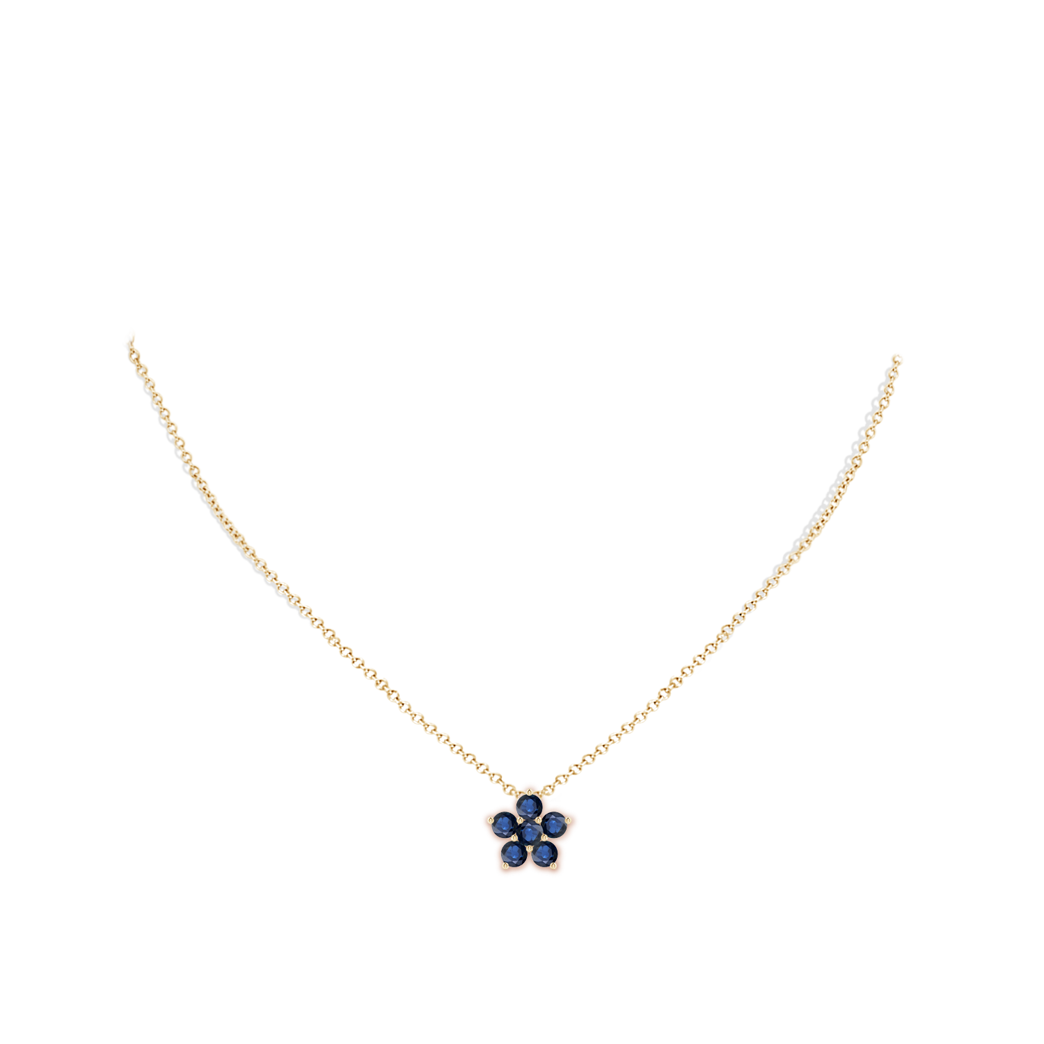 4mm AA Round Blue Sapphire Floral Cluster Pendant in Yellow Gold - body_neck