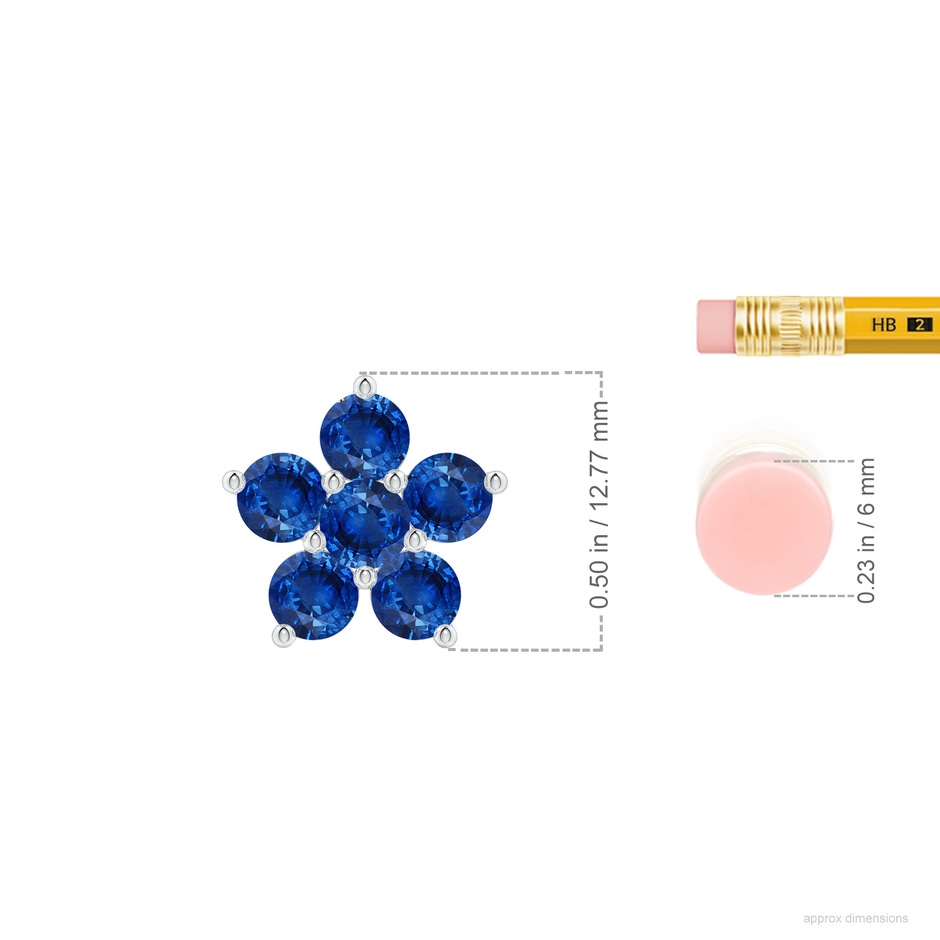 4mm AAA Round Blue Sapphire Floral Cluster Pendant in 18K White Gold ruler