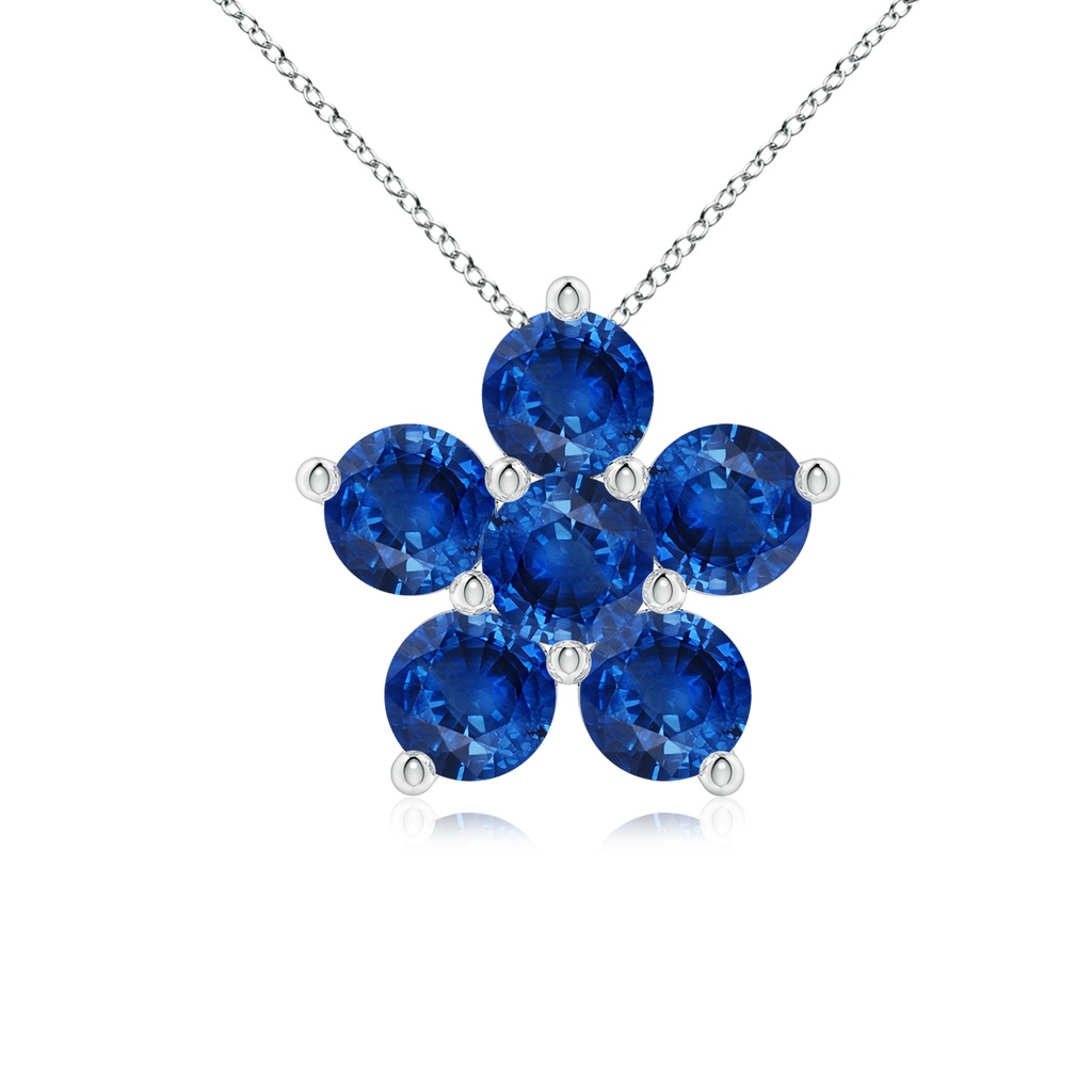 4mm AAA Round Blue Sapphire Floral Clustre Pendant in White Gold