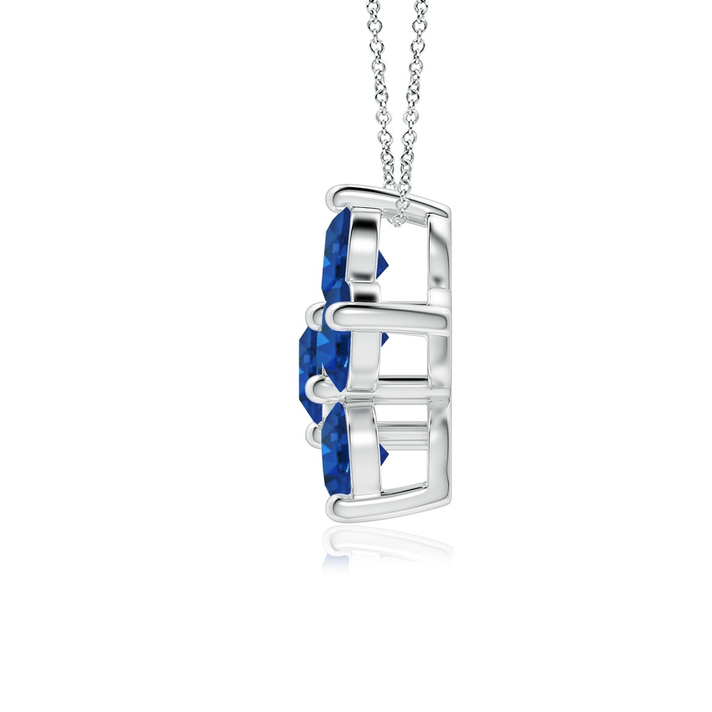4mm AAA Round Blue Sapphire Floral Clustre Pendant in White Gold - side 199