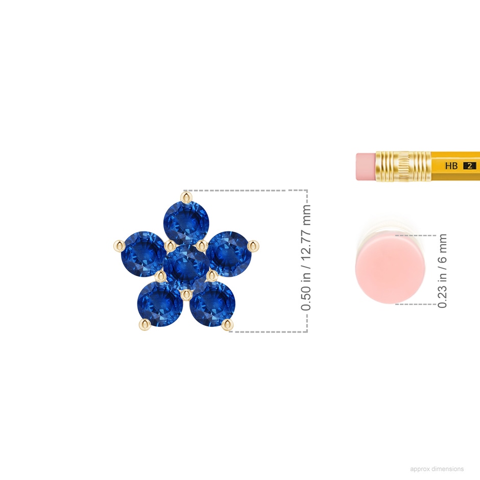 4mm AAA Round Blue Sapphire Floral Cluster Pendant in Yellow Gold ruler