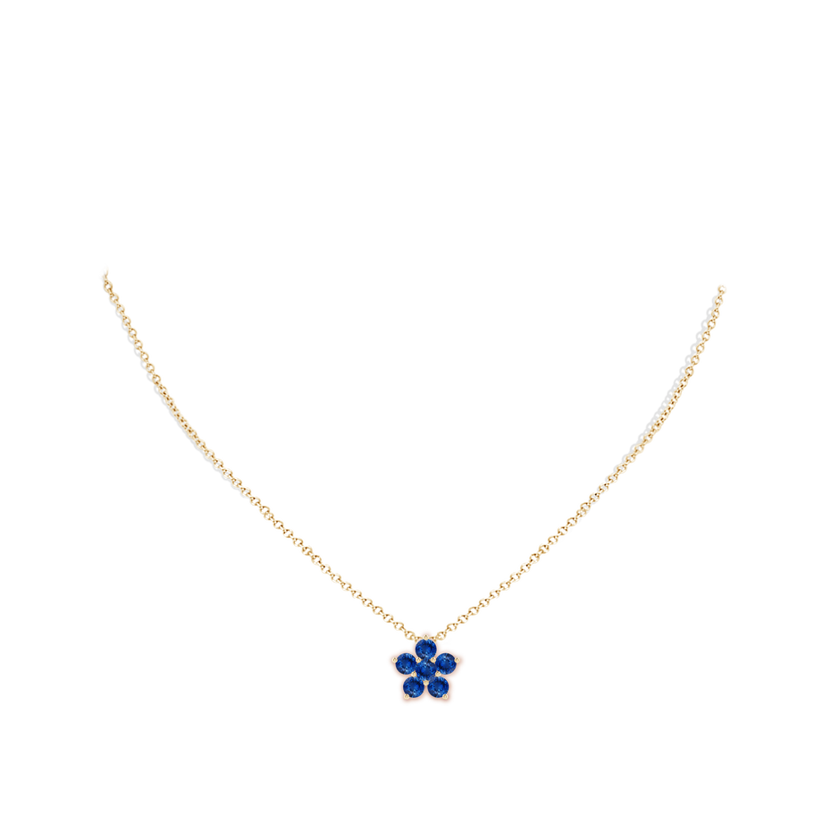 4mm AAA Round Blue Sapphire Floral Cluster Pendant in Yellow Gold pen