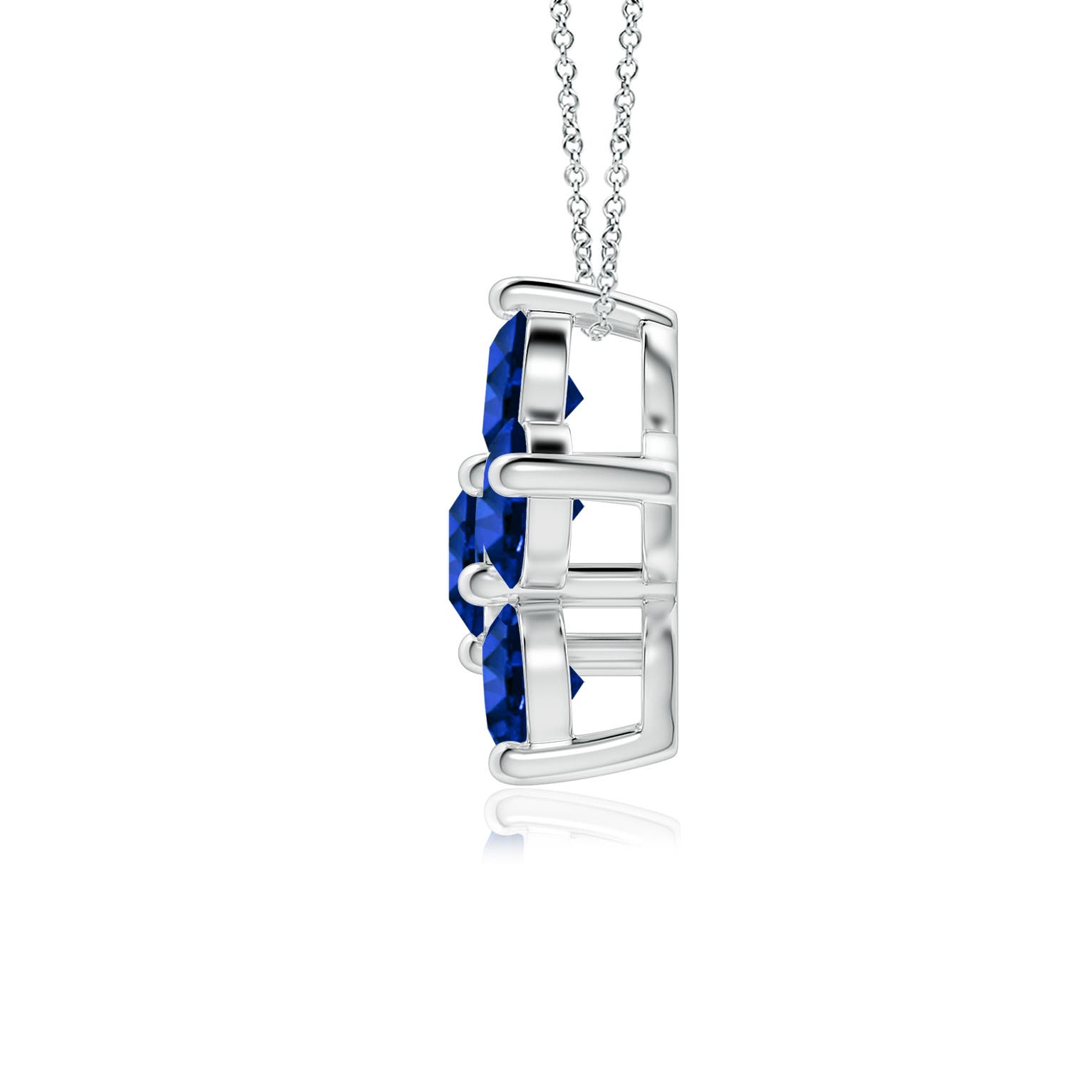 4mm AAAA Round Blue Sapphire Floral Cluster Pendant in 18K White Gold