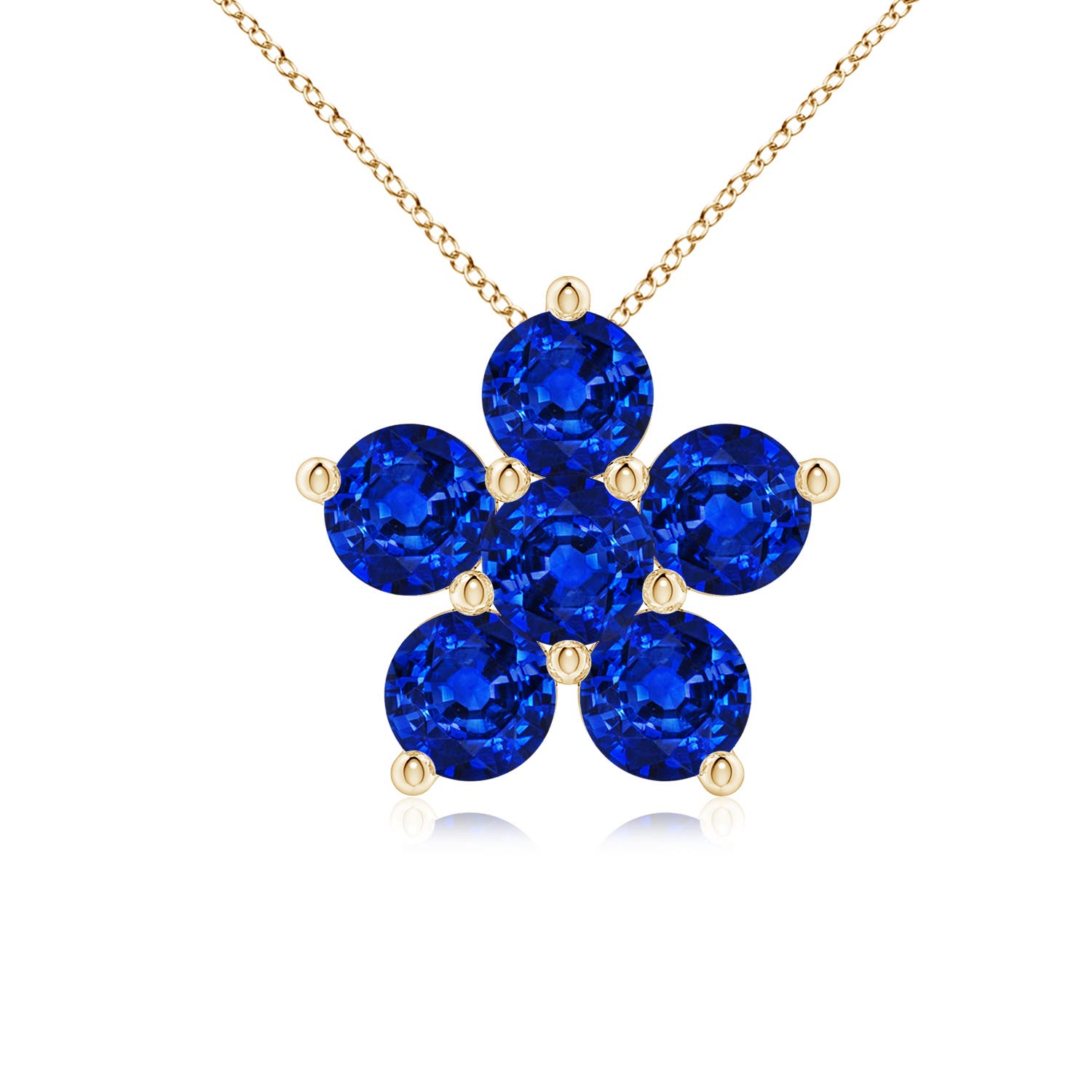 4mm AAAA Round Blue Sapphire Floral Cluster Pendant in 18K Yellow Gold