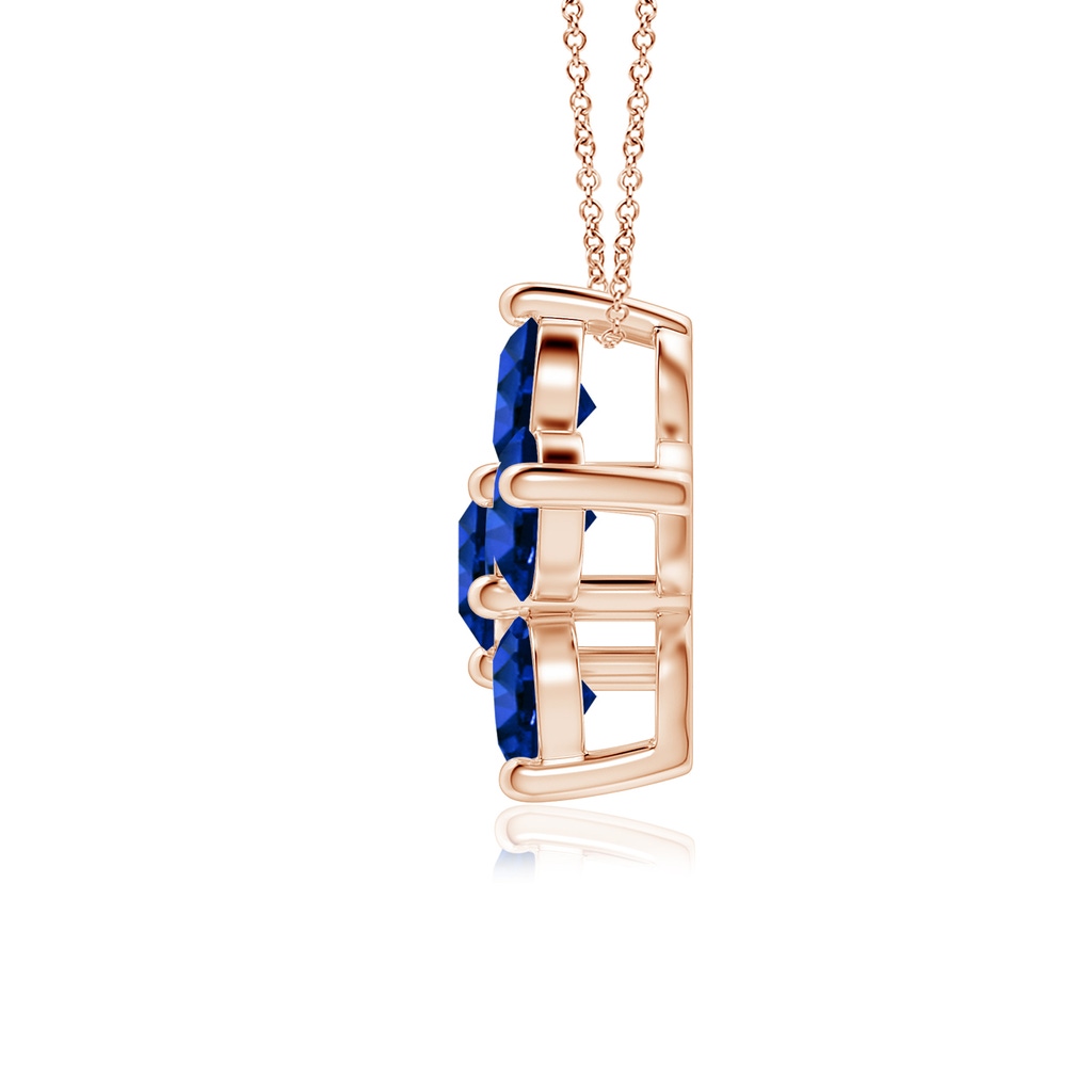 4mm AAAA Round Blue Sapphire Floral Cluster Pendant in Rose Gold - side 199
