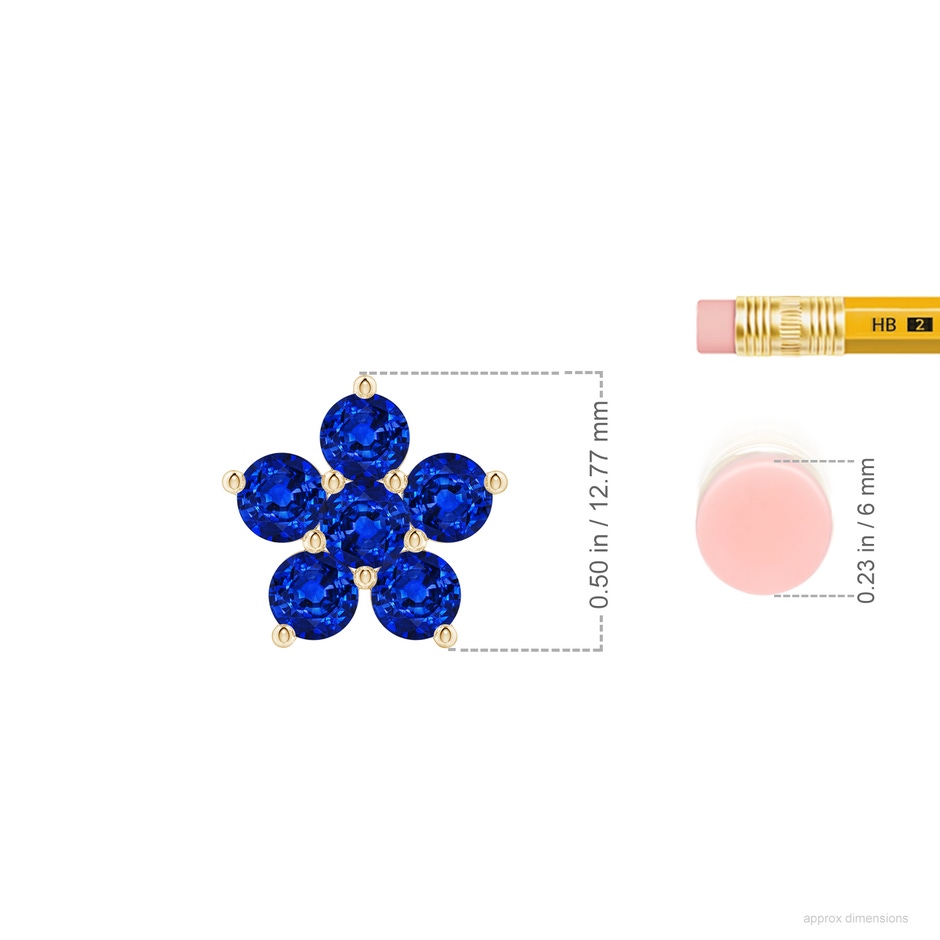 4mm Lab-Grown Round Blue Sapphire Floral Cluster Pendant in Yellow Gold ruler