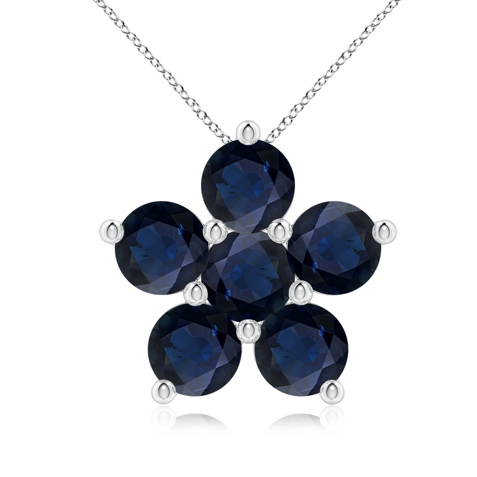 5mm A Round Blue Sapphire Floral Cluster Pendant in 18K White Gold 