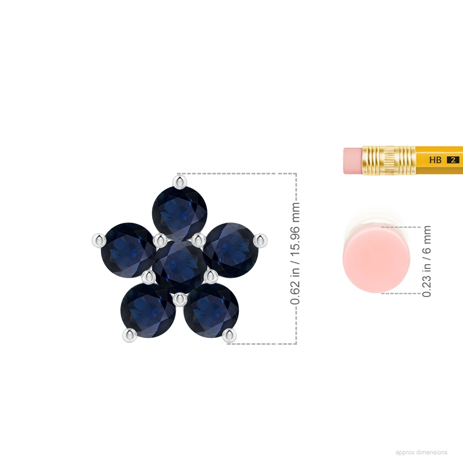5mm A Round Blue Sapphire Floral Cluster Pendant in 18K White Gold ruler