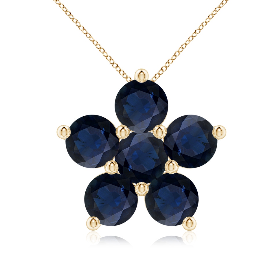 5mm A Round Blue Sapphire Floral Cluster Pendant in Yellow Gold 