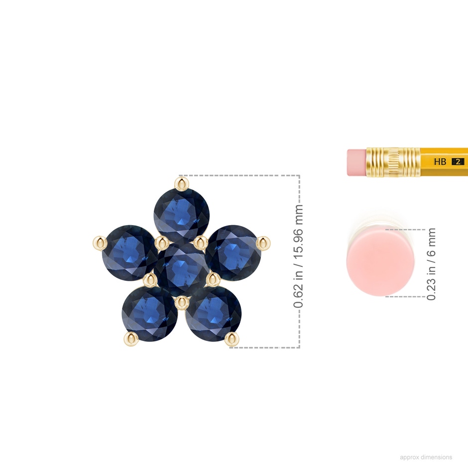 5mm AA Round Blue Sapphire Floral Cluster Pendant in Yellow Gold ruler