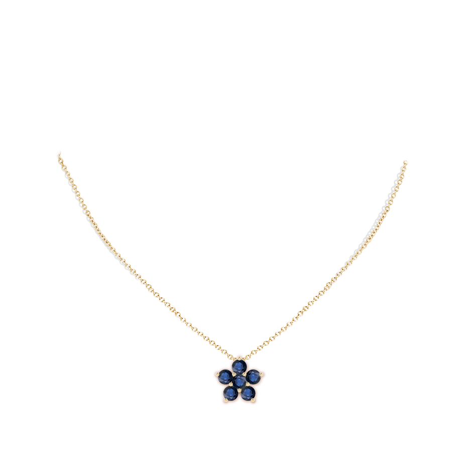 5mm AA Round Blue Sapphire Floral Cluster Pendant in Yellow Gold pen