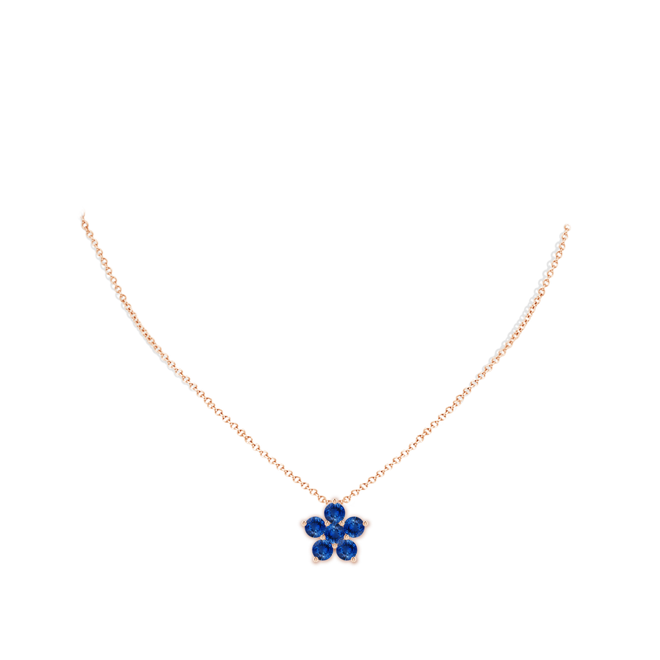 5mm AAA Round Blue Sapphire Floral Cluster Pendant in Rose Gold pen