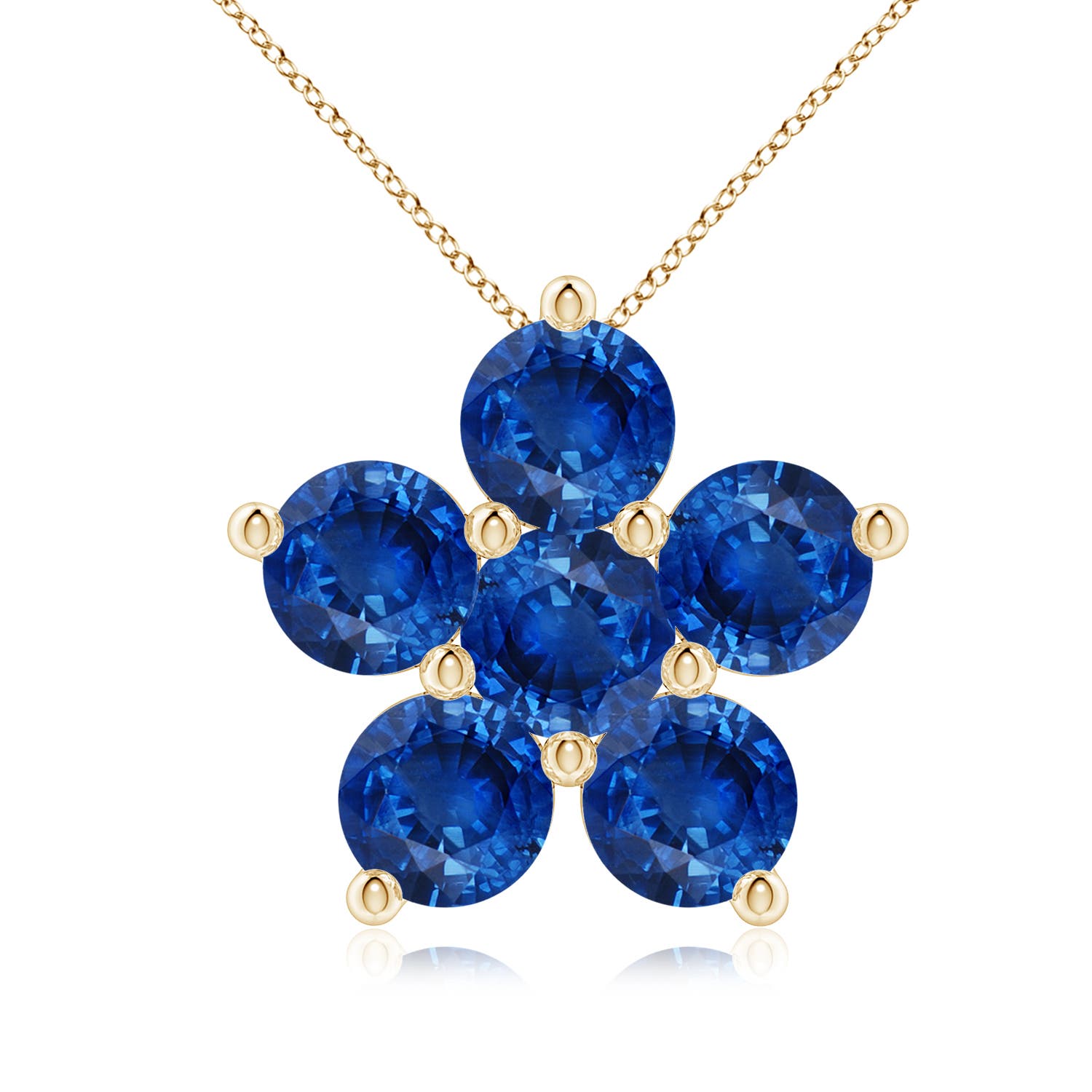5mm AAA Round Blue Sapphire Floral Cluster Pendant in Yellow Gold