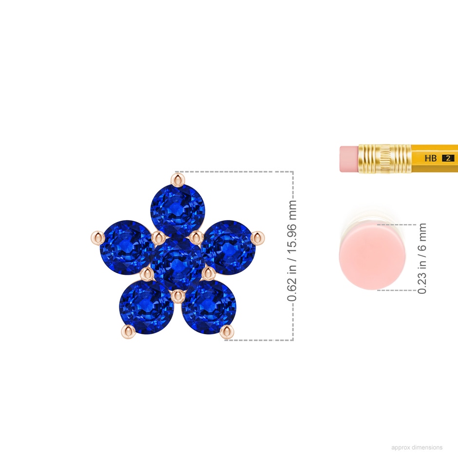 5mm Lab-Grown Round Blue Sapphire Floral Cluster Pendant in 18K Rose Gold ruler