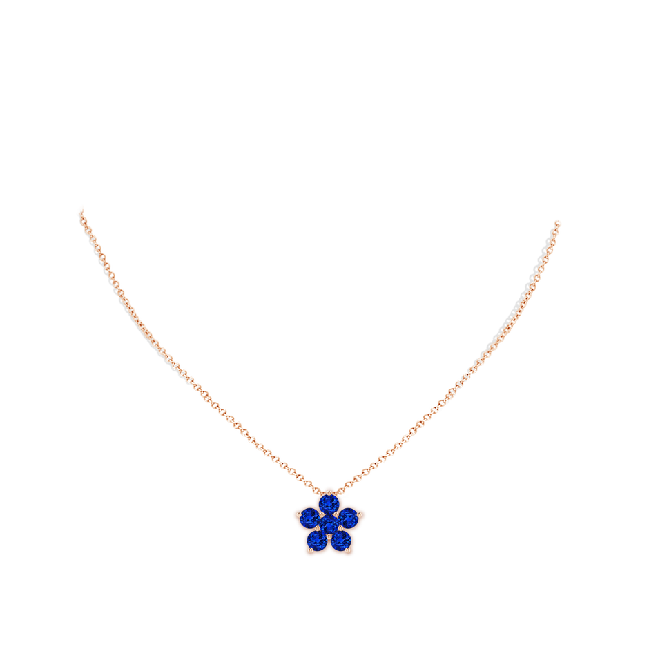 5mm Lab-Grown Round Blue Sapphire Floral Cluster Pendant in 18K Rose Gold pen
