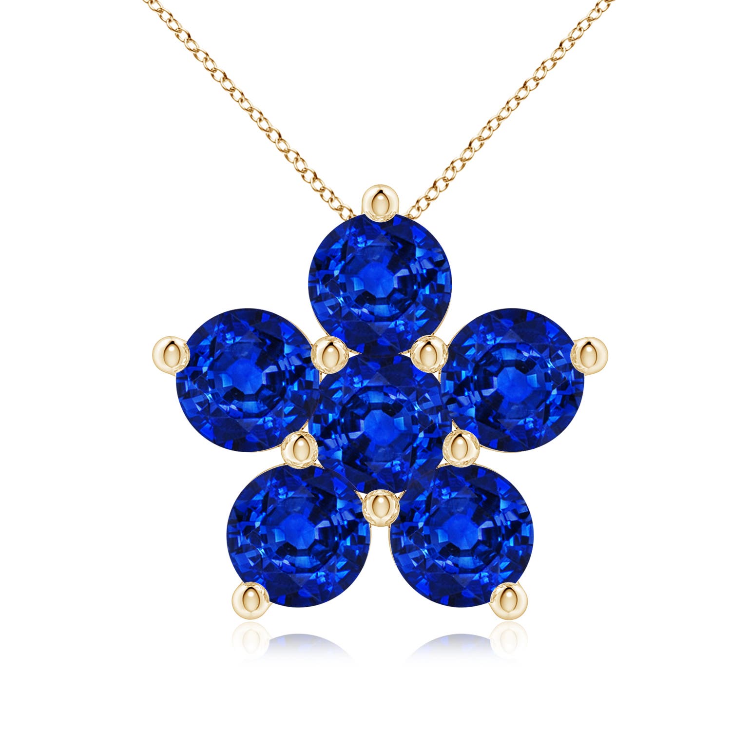5mm AAAA Round Blue Sapphire Floral Cluster Pendant in Yellow Gold