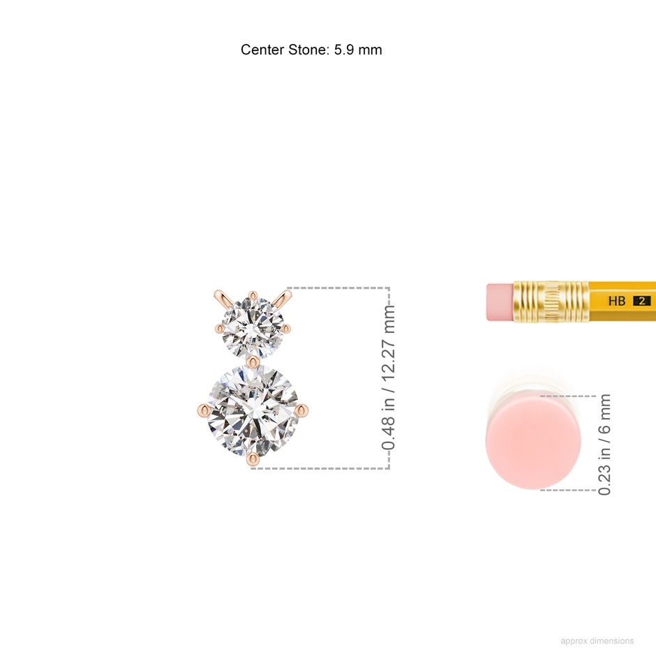 5.9mm IJI1I2 Round Diamond Two Stone Pendant in Rose Gold ruler