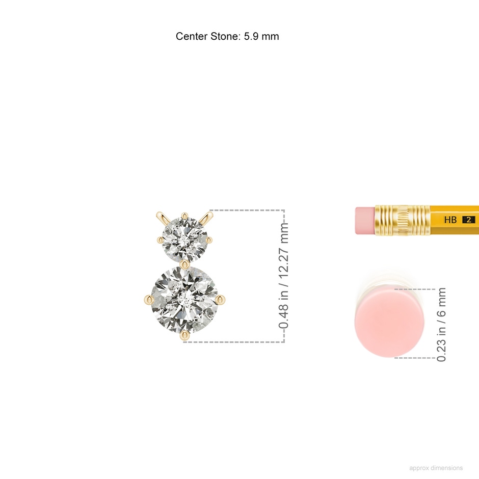 5.9mm KI3 Round Diamond Two Stone Pendant in Yellow Gold ruler