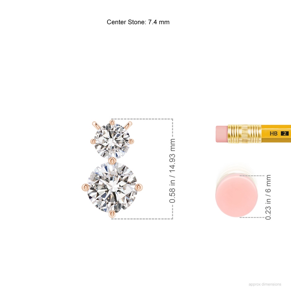 7.4mm IJI1I2 Round Diamond Two Stone Pendant in Rose Gold ruler
