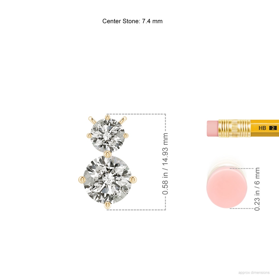 7.4mm KI3 Round Diamond Two Stone Pendant in Yellow Gold ruler